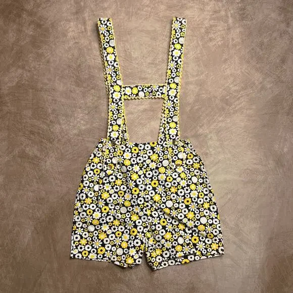 Vintage 60s Bobbie Brooks Pop Art Floral Print Lederhosen Overall Shorts Mod - Picture 8 of 8